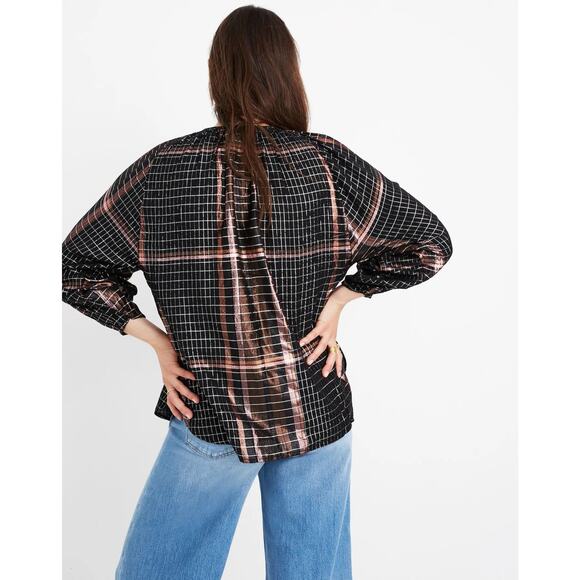 Apiece Apart Womens Plaid Isla Top Size 2 Metallic Peasant Festive Holiday - Picture 7 of 7